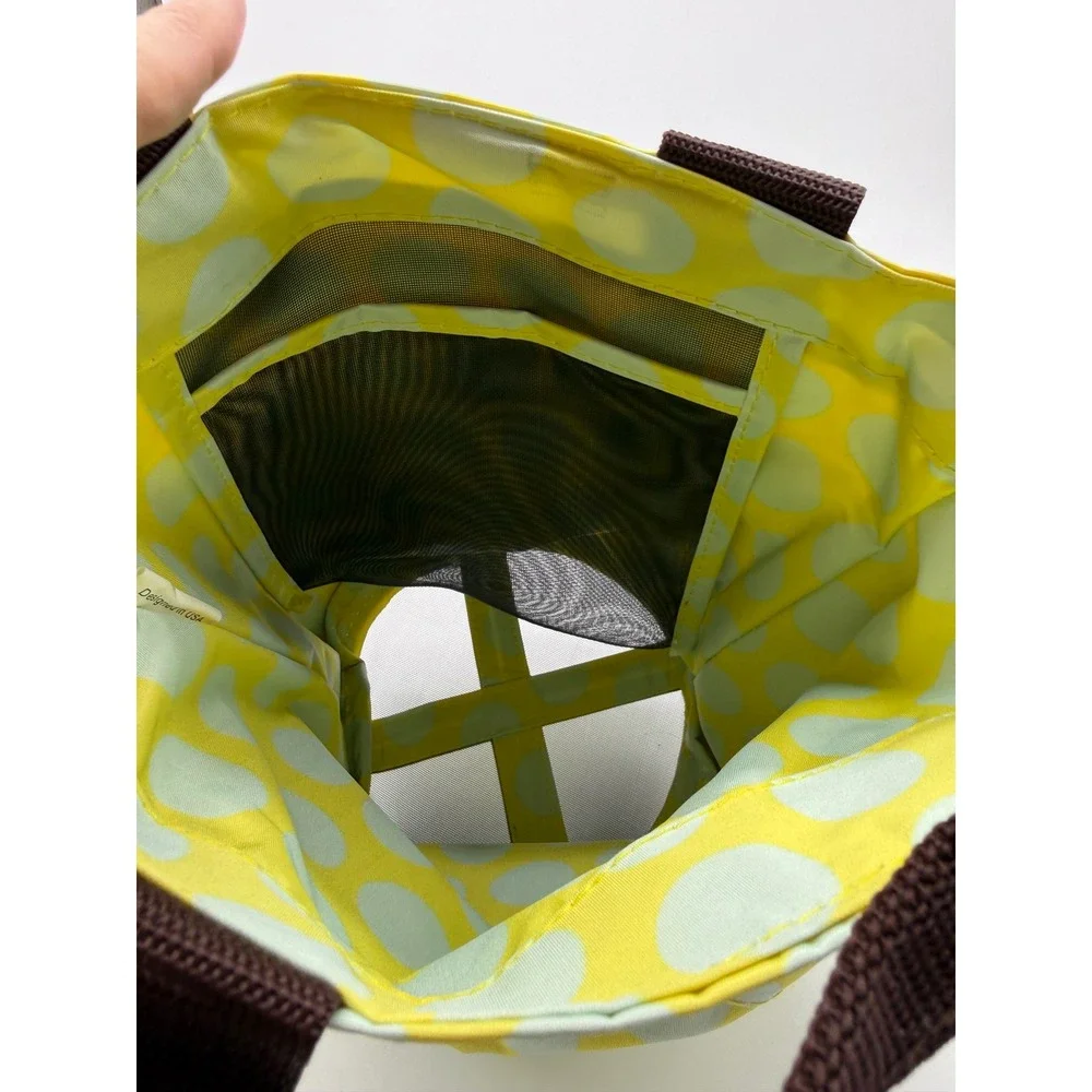 Initials Inc‎ Yellow Mint Polka Dot Small Shower Beach Caddy Mesh Bottom NWT